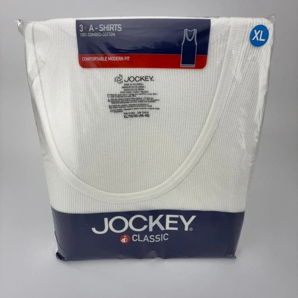 Jockey Classic Mens 3 Pack A-Shirts White 100%‎ Combed Cotton Tank Tops XL 9813